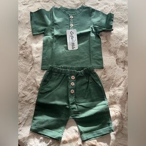 Sofia Mila Baby Boys Organic Cotton Linen Two Piece Outfit 3-6 M